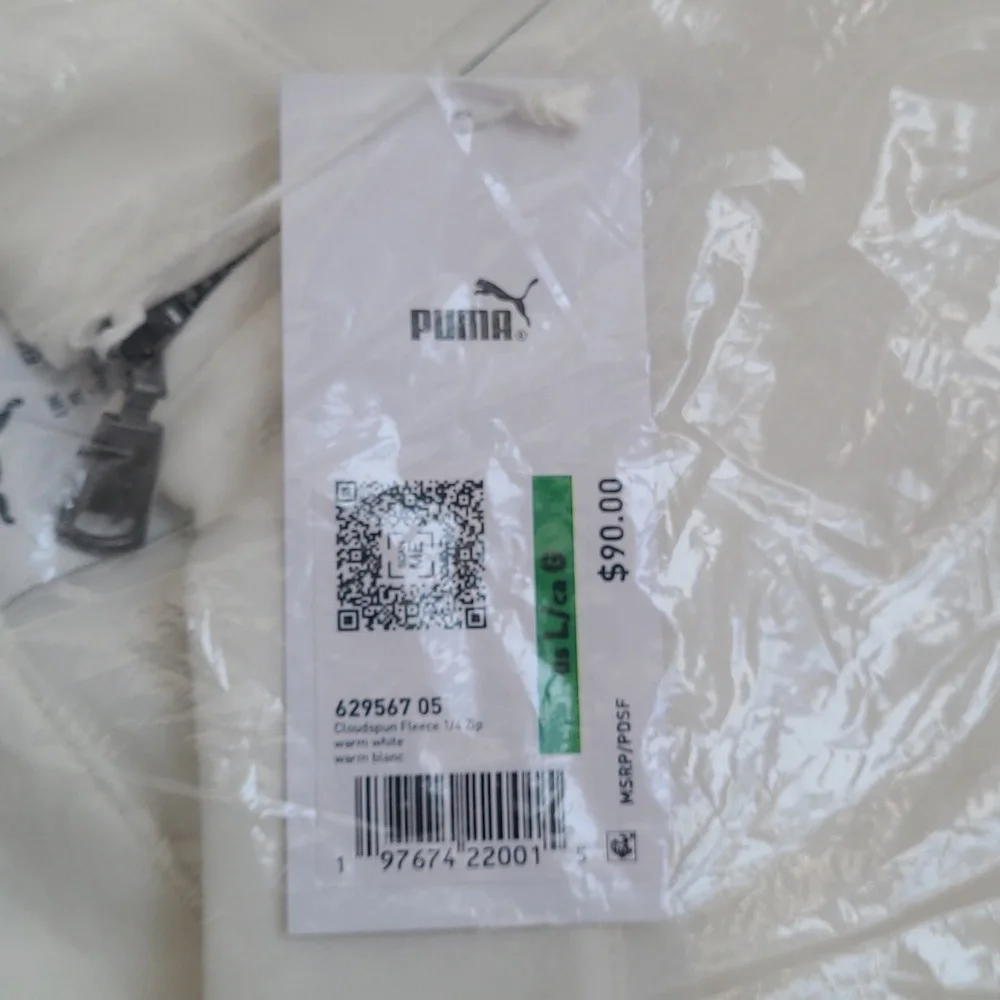 Mens Puma Cloudspun Off-White Quarter Zip-Up Pullover size Lg - Picture 5 of 7